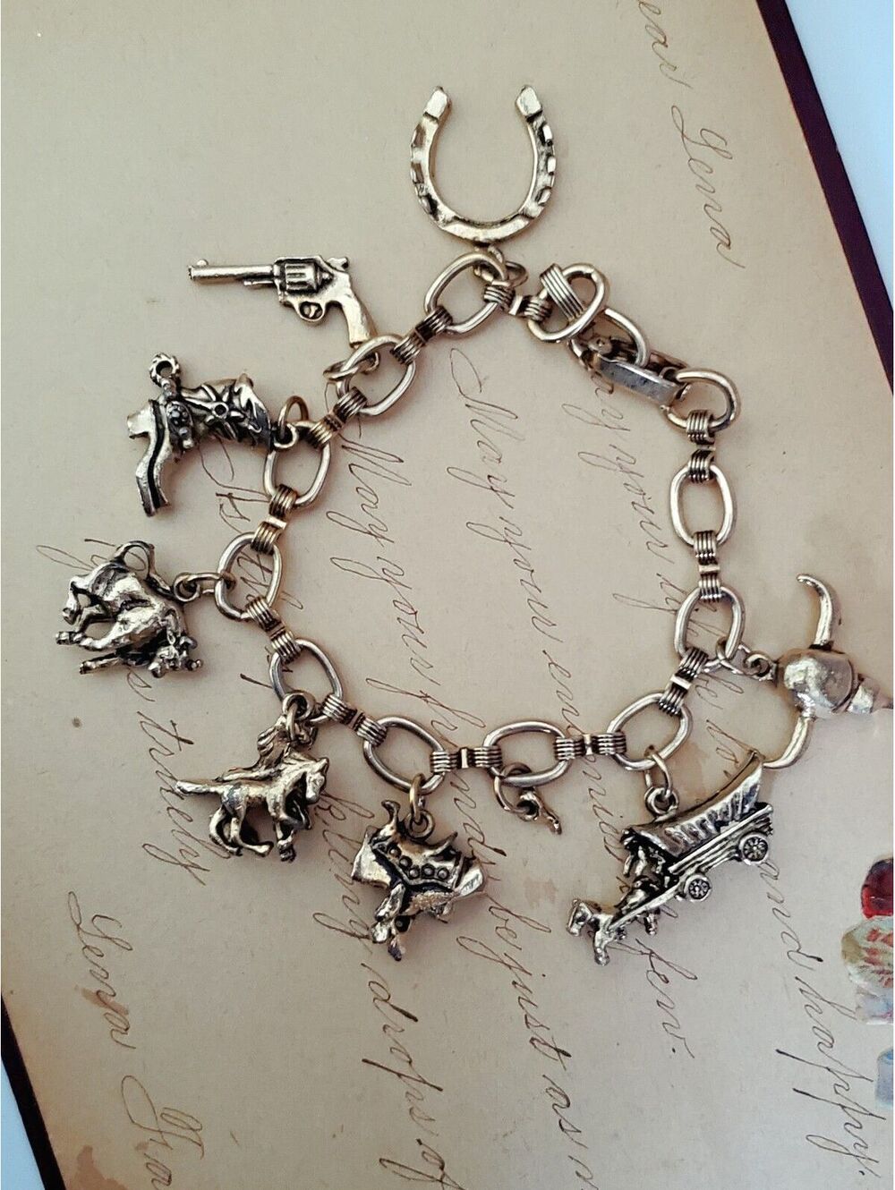 Vintage Silver-tone Western Charm Bracelet - Picture 2 of 6